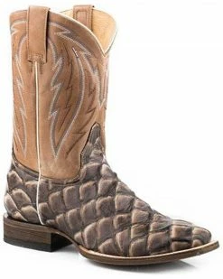 Roper Men's Brown Pirarucu Leather Big Fish Performance Western Boot - Square Toe 