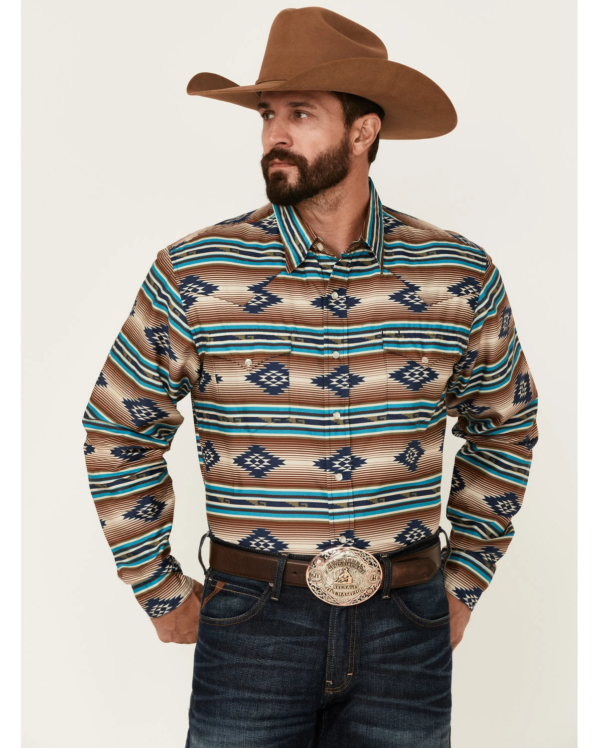 Roper Men's Vintage Horizontal Southwestern Print Long Sleeve Snap Western Shirt Brown 7 Roper Men's Vintage Horizontal Southwestern Print Long Sleeve Snap Western Shirt Brown - Image 5