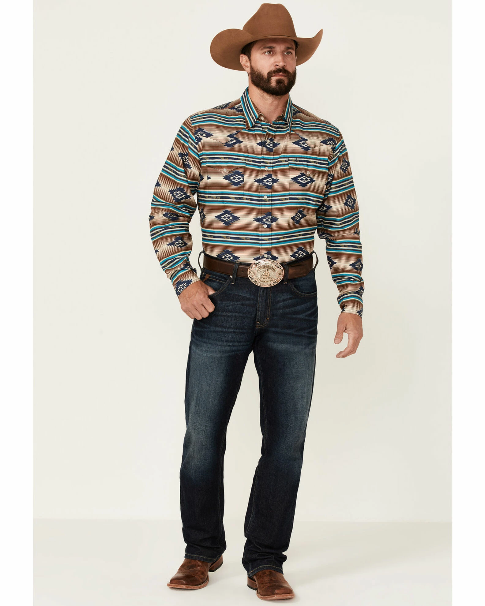 Roper Men's Vintage Horizontal Southwestern Print Long Sleeve Snap Western Shirt Brown 4 Roper Men's Vintage Horizontal Southwestern Print Long Sleeve Snap Western Shirt Brown - Image 2