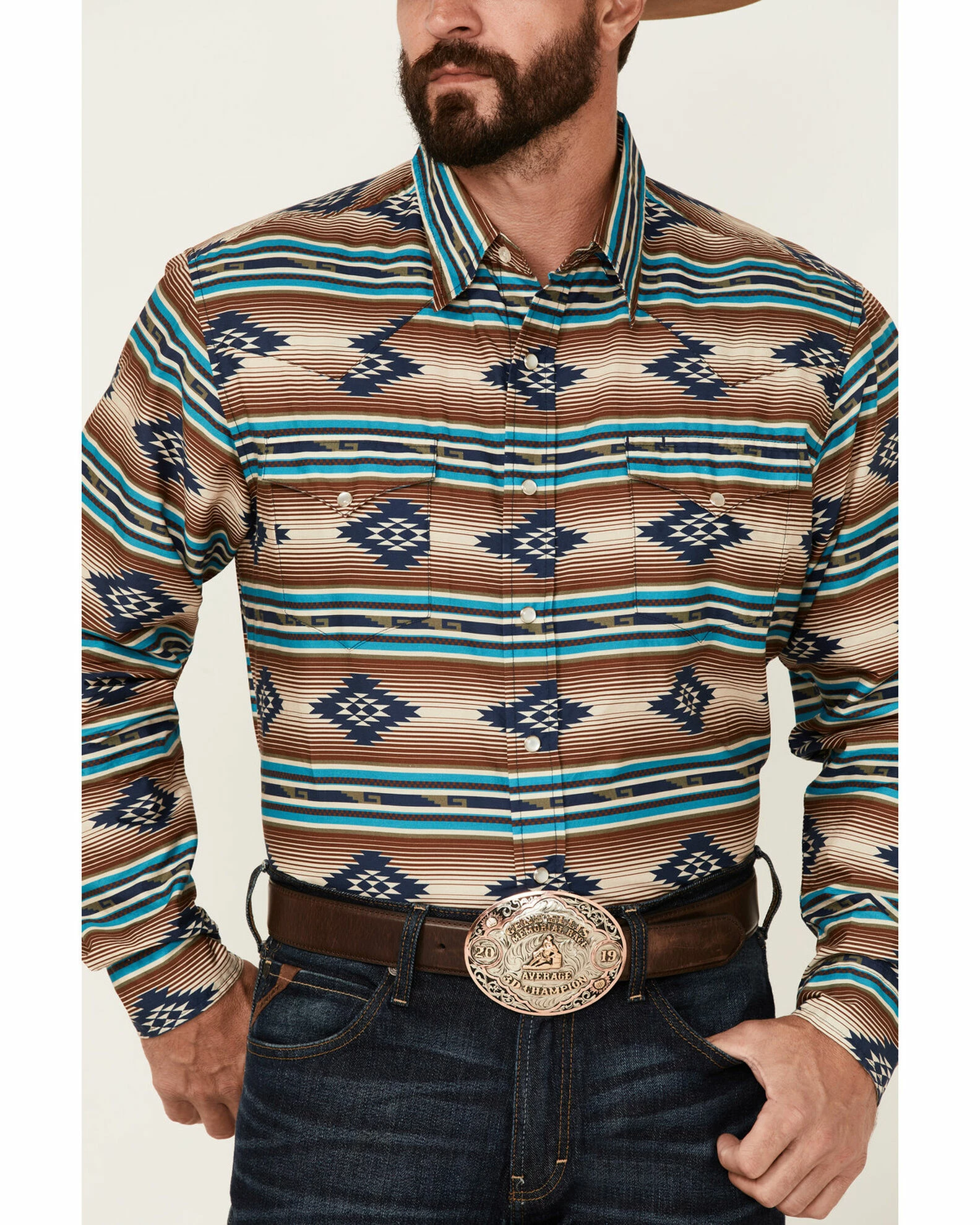 Roper Men's Vintage Horizontal Southwestern Print Long Sleeve Snap Western Shirt Brown 5 Roper Men's Vintage Horizontal Southwestern Print Long Sleeve Snap Western Shirt Brown - Image 3