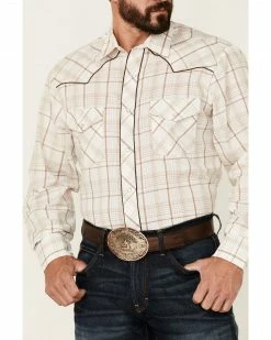 Roper Men's Tan & Cream Windowpaine Buffalo Embroidered Long Sleeve Snap Western Shirt  Brown -Roper Shop 2000362611 200 P3