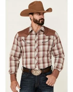 Roper Men's Brown Plaid Piped Yoke Long Sleeve Snap Western Shirt