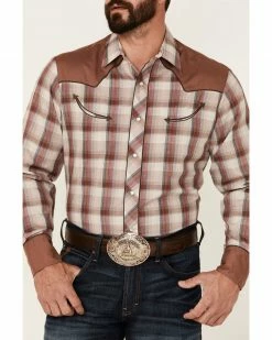 Roper Men's Brown Plaid Piped Yoke Long Sleeve Snap Western Shirt  -Roper Shop 2000362613 200 P3