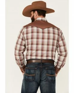Roper Men's Brown Plaid Piped Yoke Long Sleeve Snap Western Shirt  -Roper Shop 2000362613 200 P4