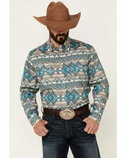Roper Men's Khaki Large Southwestern Print Long Sleeve Snap Western Shirt  Brown -Roper Shop 2000362614 200 P1 1