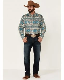Roper Men's Khaki Large Southwestern Print Long Sleeve Snap Western Shirt  Brown -Roper Shop 2000362614 200 P2