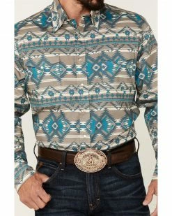 Roper Men's Khaki Large Southwestern Print Long Sleeve Snap Western Shirt  Brown -Roper Shop 2000362614 200 P3