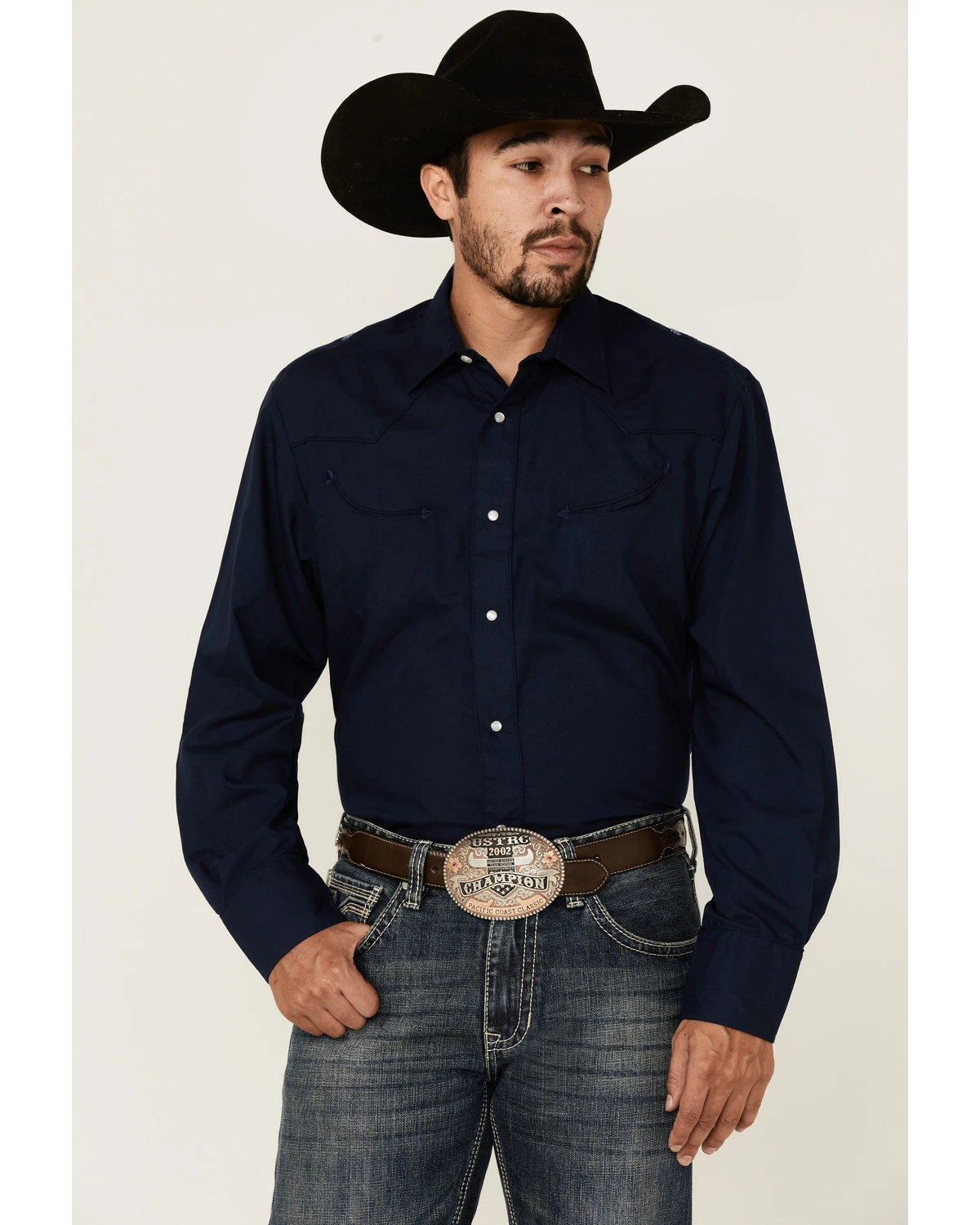 Roper Men's Solid Navy Embroidered Yoke Long Sleeve Snap Western Shirt Blue 7 Roper Men's Solid Navy Embroidered Yoke Long Sleeve Snap Western Shirt Blue - Image 5