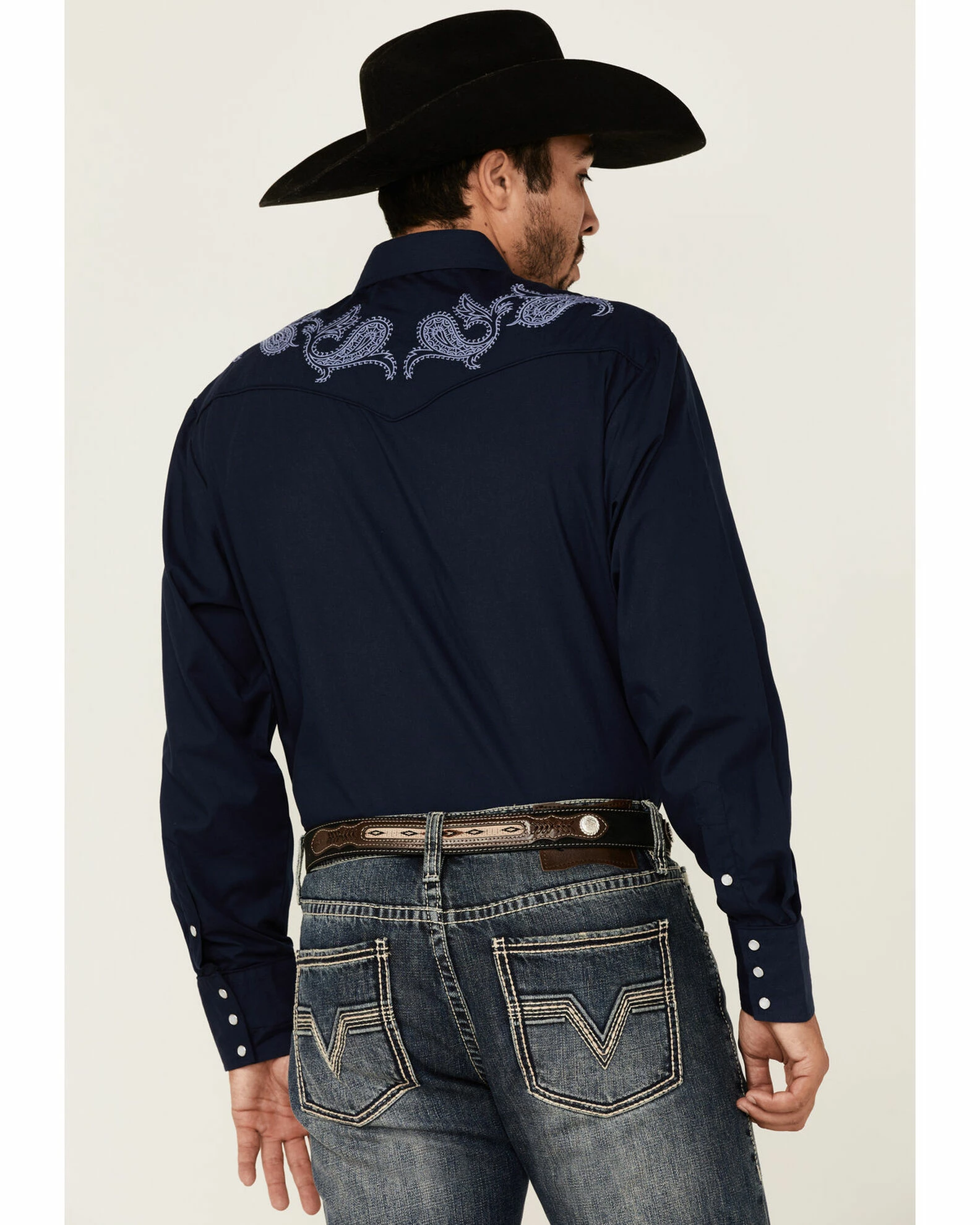 Roper Men's Solid Navy Embroidered Yoke Long Sleeve Snap Western Shirt Blue 6 Roper Men's Solid Navy Embroidered Yoke Long Sleeve Snap Western Shirt Blue - Image 4