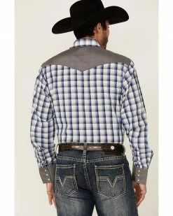 Roper Men's Blue Check Embroidered Plaid Long Sleeve Snap Western Shirt 10 Roper Men's Blue Check Embroidered Plaid Long Sleeve Snap Western Shirt -Roper Shop 2000362617 400 P4