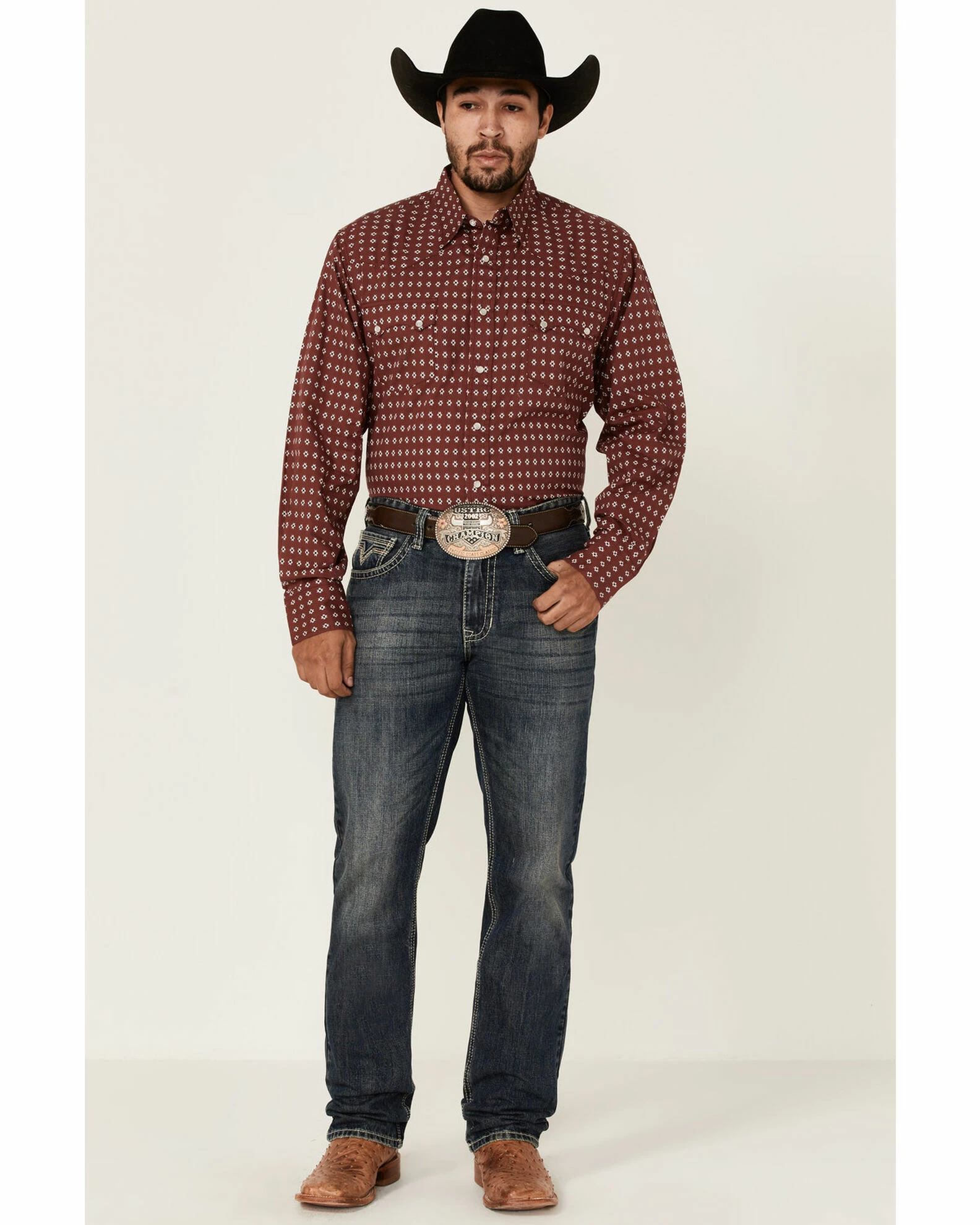 Roper Men's Red Southwestern Geo Print Long Sleeve Snap Western Shirt 4 Roper Men's Red Southwestern Geo Print Long Sleeve Snap Western Shirt - Image 2