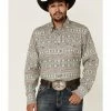 Roper Men's Southwestern Textured Geo Print Long Sleeve Snap Western Shirt  Grey