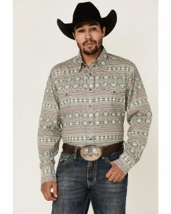 Roper Men's Southwestern Textured Geo Print Long Sleeve Snap Western Shirt  Grey