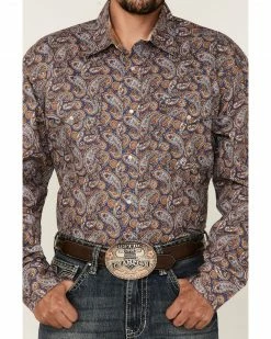 Roper Men's Blue Country Paisley Print Long Sleeve Snap Western Shirt  -Roper Shop 2000362622 400 P3