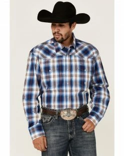 Roper Men's Royal Blue Large Plaid Long Sleeve Snap Western Shirt