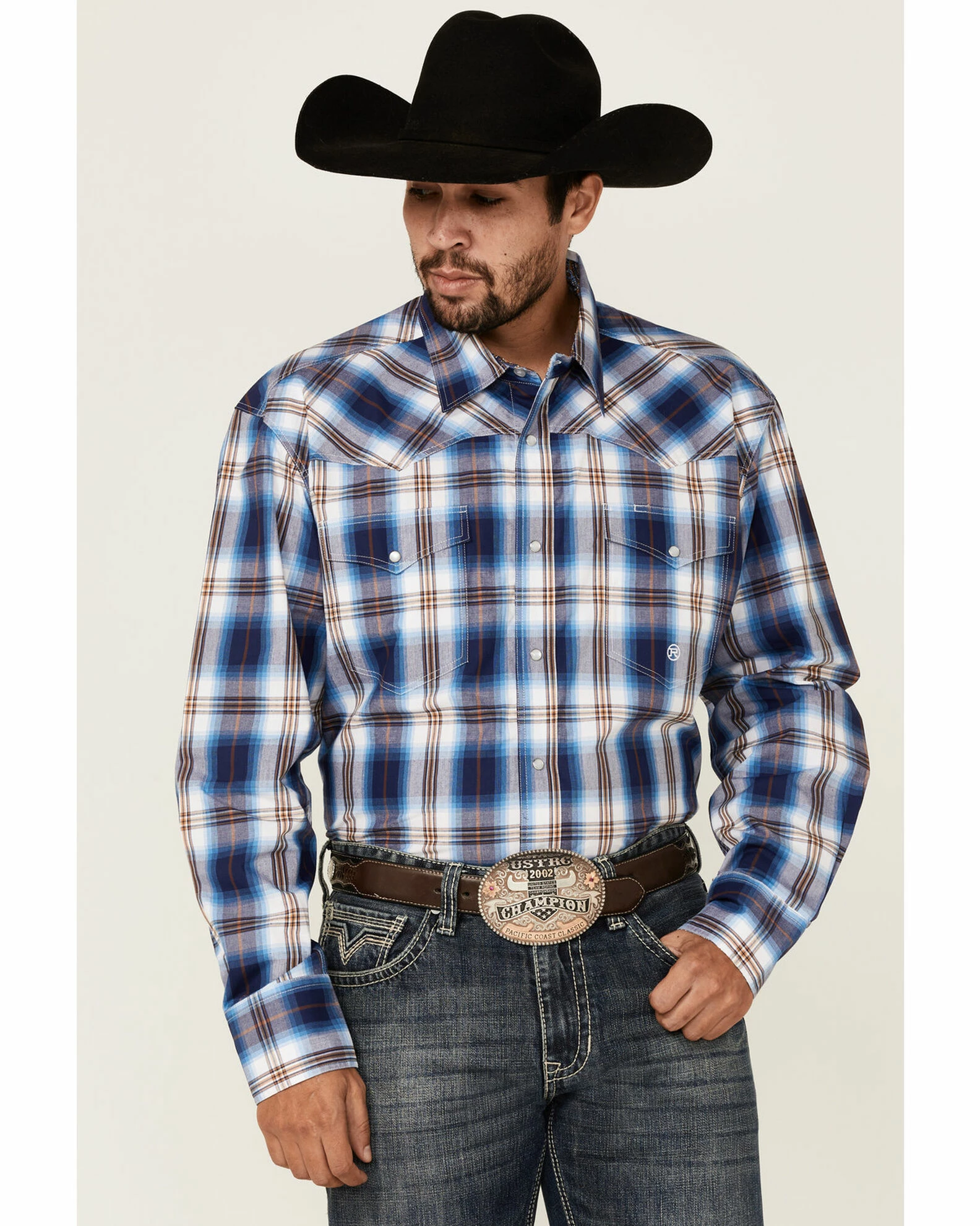 Roper Men's Royal Blue Large Plaid Long Sleeve Snap Western Shirt 3 Roper Men's Royal Blue Large Plaid Long Sleeve Snap Western Shirt