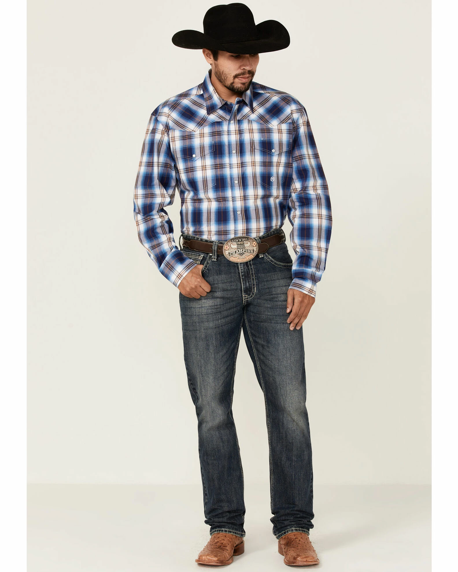 Roper Men's Royal Blue Large Plaid Long Sleeve Snap Western Shirt 4 Roper Men's Royal Blue Large Plaid Long Sleeve Snap Western Shirt - Image 2