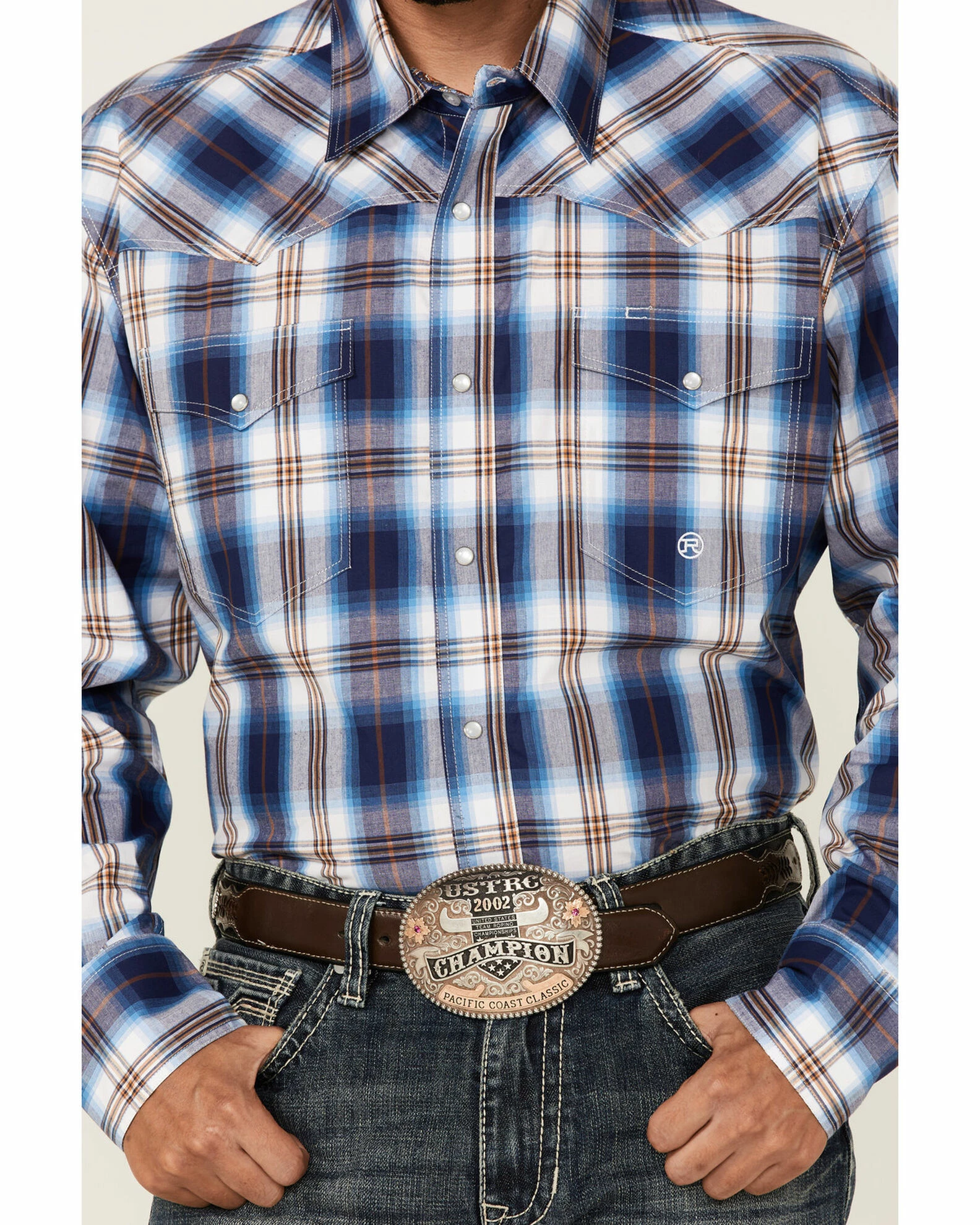 Roper Men's Royal Blue Large Plaid Long Sleeve Snap Western Shirt 5 Roper Men's Royal Blue Large Plaid Long Sleeve Snap Western Shirt - Image 3