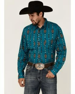 Roper Men's Teal Vintage Southwestern Stripe Long Sleeve Snap Western Shirt  Green -Roper Shop 2000362625 300 P1 1