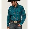Roper Men's Teal Vintage Southwestern Stripe Long Sleeve Snap Western Shirt Green 1 Roper Men's Teal Vintage Southwestern Stripe Long Sleeve Snap Western Shirt Green -Roper Shop 2000362625 300 P1