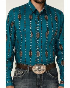 Roper Men's Teal Vintage Southwestern Stripe Long Sleeve Snap Western Shirt  Green -Roper Shop 2000362625 300 P3