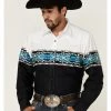 Roper Men's Vintage Southwestern Pattern Long Sleeve Snap Western Shirt  Blue