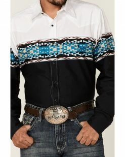 Roper Men's Vintage Southwestern Pattern Long Sleeve Snap Western Shirt  Blue -Roper Shop 2000362626 400 P3