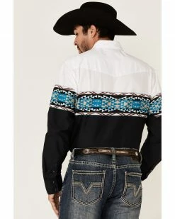 Roper Men's Vintage Southwestern Pattern Long Sleeve Snap Western Shirt  Blue -Roper Shop 2000362626 400 P4