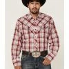 Roper Men's Red Plaid Embroidered Applique Long Sleeve Snap Western Shirt 
