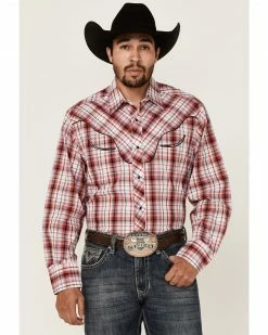 Roper Men's Red Plaid Embroidered Applique Long Sleeve Snap Western Shirt 