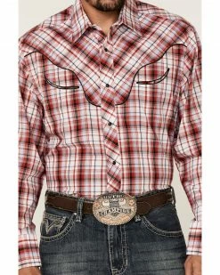 Roper Men's Red Plaid Embroidered Applique Long Sleeve Snap Western Shirt  -Roper Shop 2000362628 600 P3