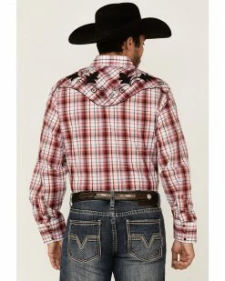 Roper Men's Red Plaid Embroidered Applique Long Sleeve Snap Western Shirt  -Roper Shop 2000362628 600 P4