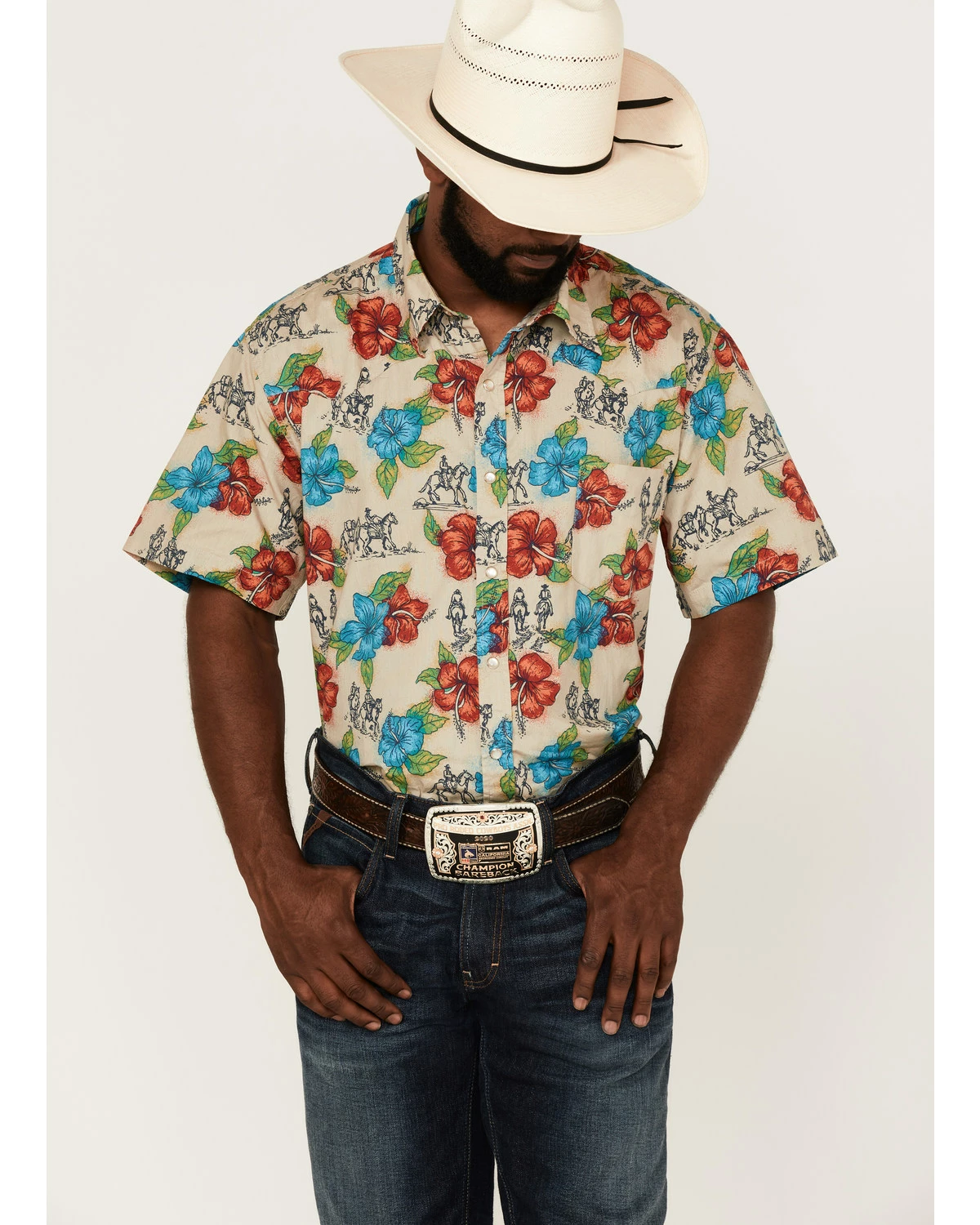 Roper Men's Trail Ride Tropical Floral Print Short Sleeve Snap Western Shirt Multi 7 Roper Men's Trail Ride Tropical Floral Print Short Sleeve Snap Western Shirt Multi - Image 5
