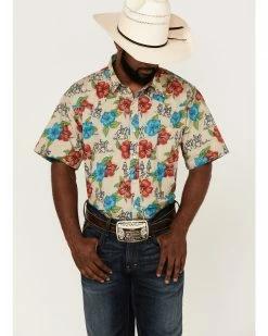 Roper Men's Trail Ride Tropical Floral Print Short Sleeve Snap Western Shirt Multi