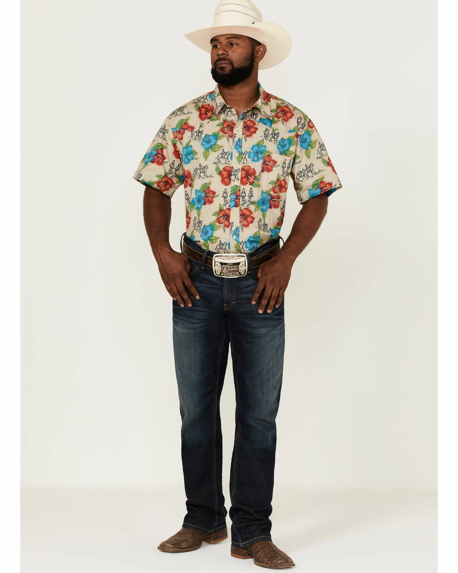 Roper Men's Trail Ride Tropical Floral Print Short Sleeve Snap Western Shirt Multi 4 Roper Men's Trail Ride Tropical Floral Print Short Sleeve Snap Western Shirt Multi - Image 2