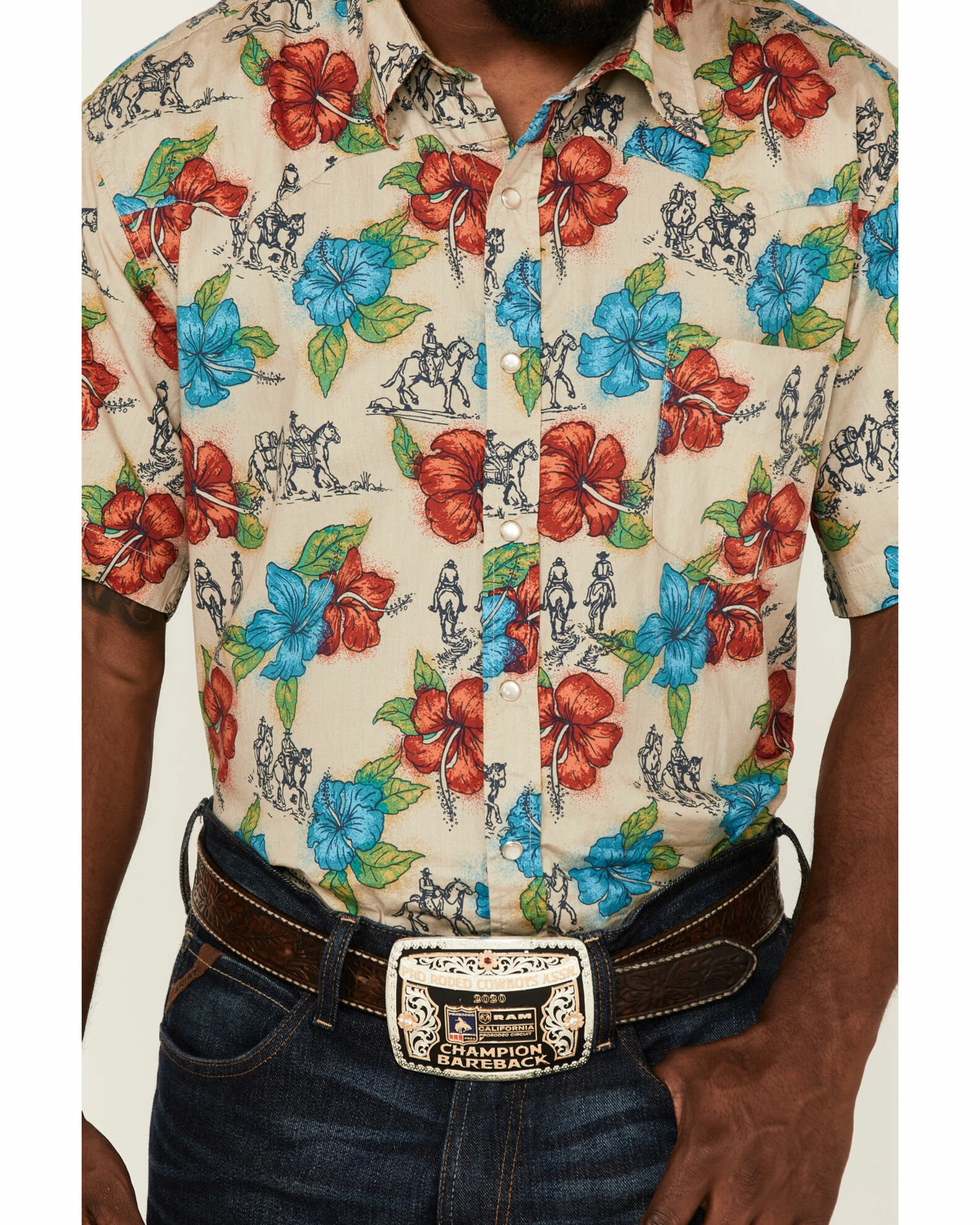 Roper Men's Trail Ride Tropical Floral Print Short Sleeve Snap Western Shirt Multi 5 Roper Men's Trail Ride Tropical Floral Print Short Sleeve Snap Western Shirt Multi - Image 3