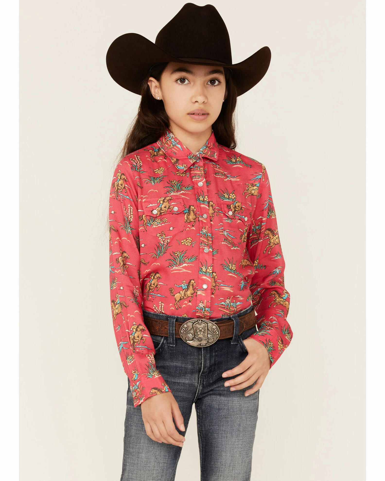 Roper Girls' Five Star Floral Horse Print Long Sleeve Western Snap Shirt Red 3 Roper Girls' Five Star Floral Horse Print Long Sleeve Western Snap Shirt Red