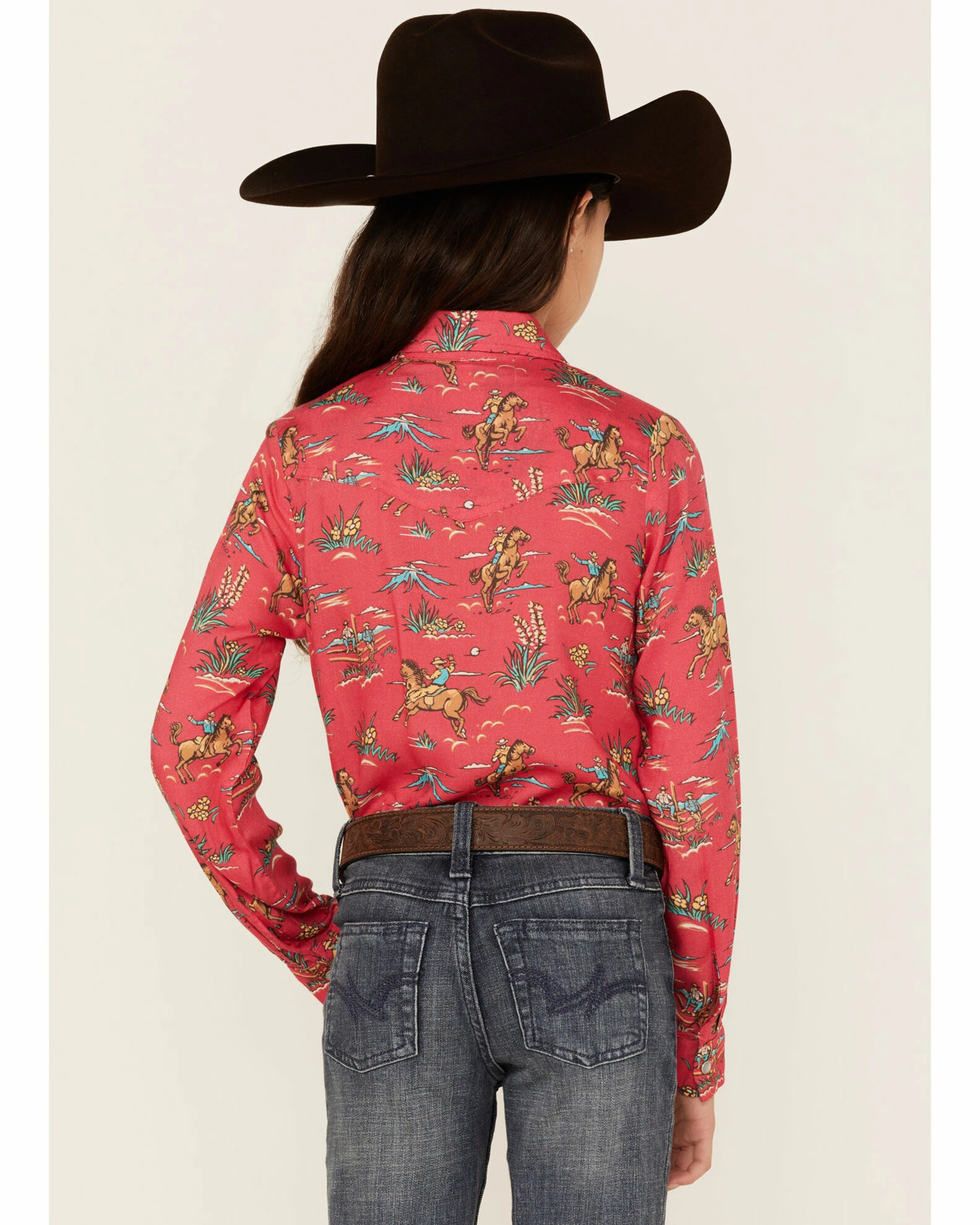 Roper Girls' Five Star Floral Horse Print Long Sleeve Western Snap Shirt Red 6 Roper Girls' Five Star Floral Horse Print Long Sleeve Western Snap Shirt Red - Image 4