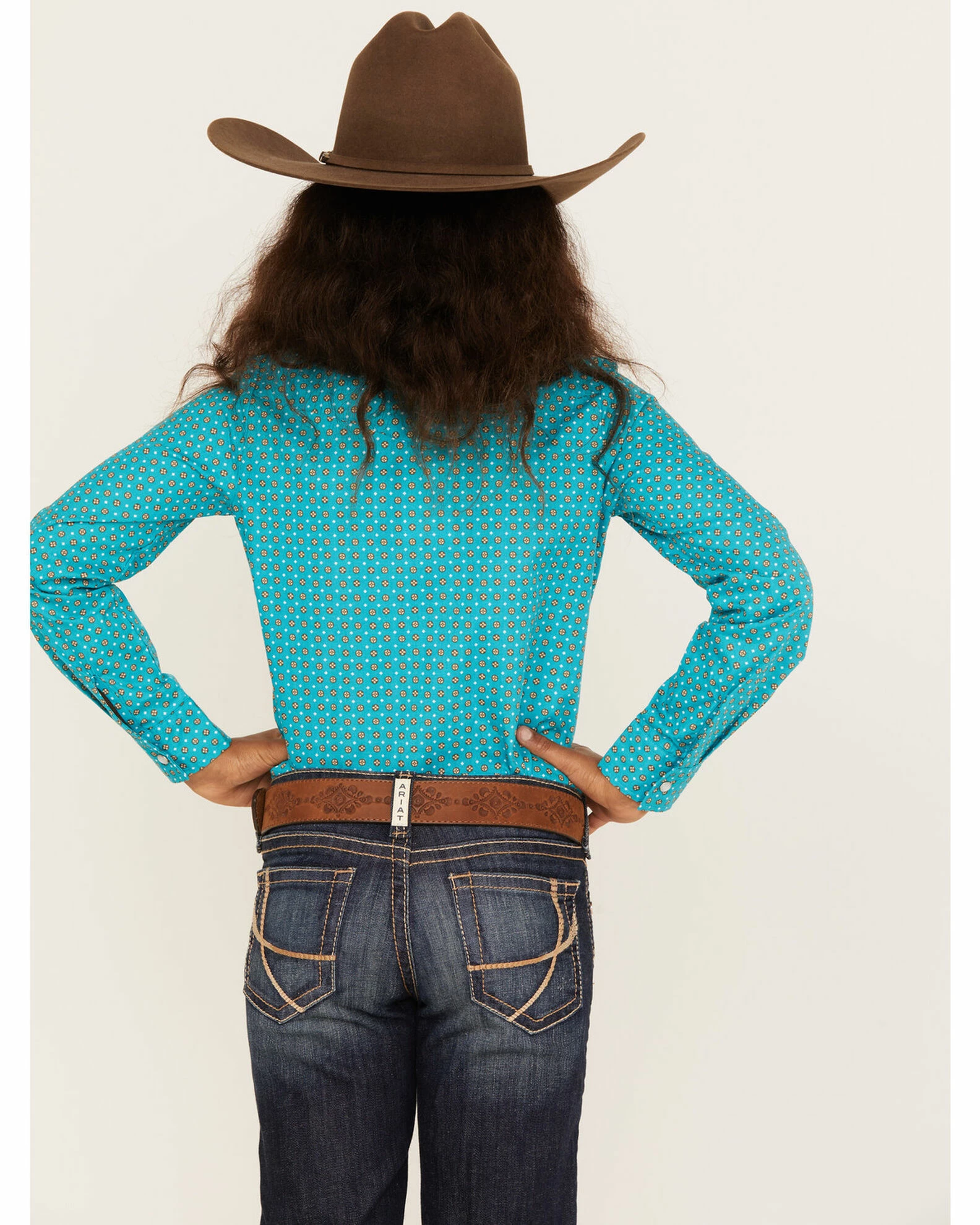 Roper Girls' Geo Print Long Sleeve Snap Western Shirt Blue 5 Roper Girls' Geo Print Long Sleeve Snap Western Shirt Blue - Image 3