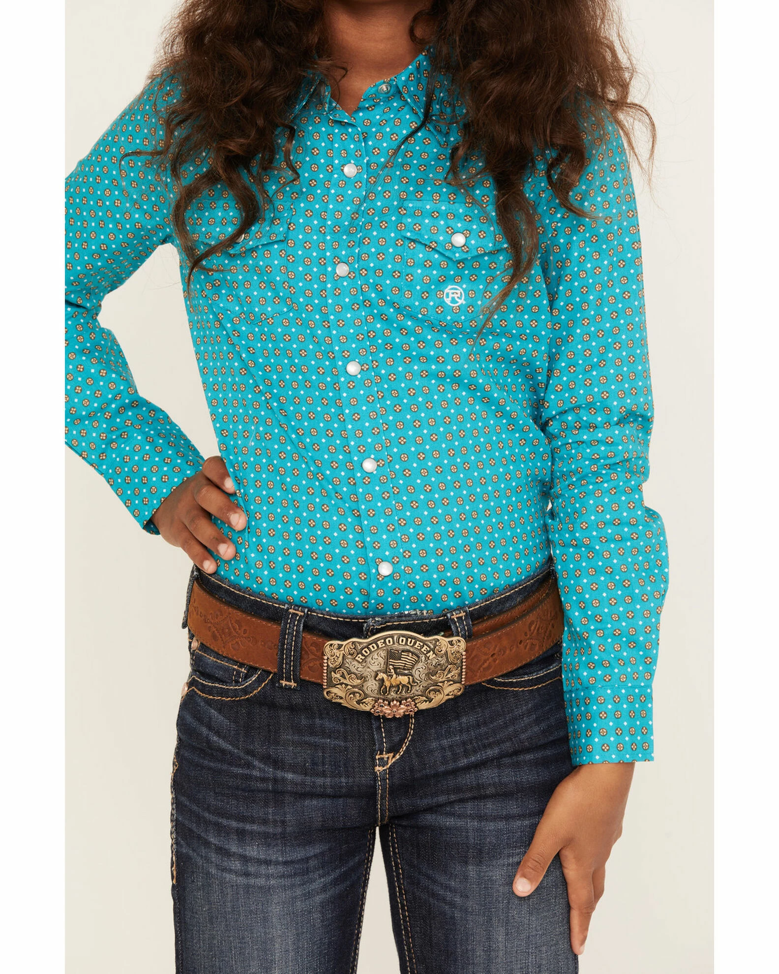 Roper Girls' Geo Print Long Sleeve Snap Western Shirt Blue 6 Roper Girls' Geo Print Long Sleeve Snap Western Shirt Blue - Image 4