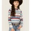 Roper Girls' West Made Southwestern Stripe Print Long Sleeve Western Snap Shirt Multi