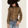 Roper Girls' Floral Print Long Sleeve Western Snap Shirt Brown -Roper Shop 2000366444 200 P1
