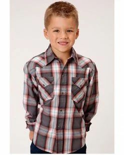 Roper Boys' Plaid Print Long Sleeve Western Snap Shirt Grey 7 Roper Boys' Plaid Print Long Sleeve Western Snap Shirt Grey -Roper Shop 2000366511 020 P1 1