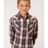 Roper Boys' Plaid Print Long Sleeve Western Snap Shirt Grey -Roper Shop 2000366511 020 P1