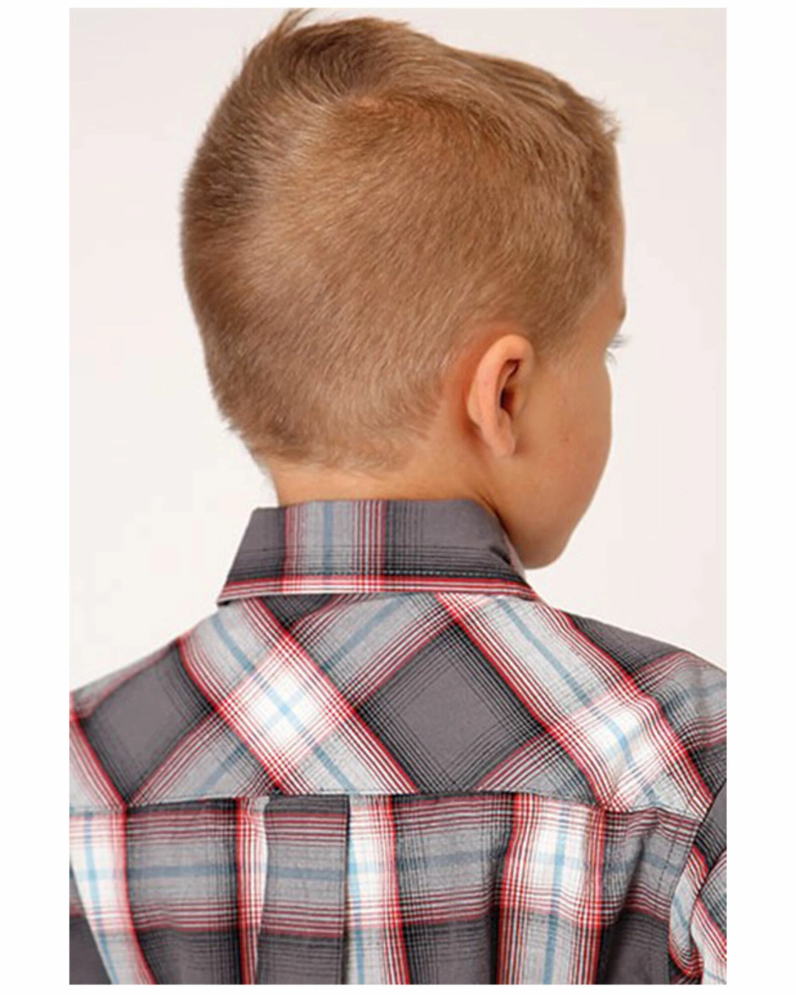 Roper Boys' Plaid Print Long Sleeve Western Snap Shirt Grey 4 Roper Boys' Plaid Print Long Sleeve Western Snap Shirt Grey - Image 2
