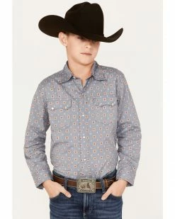 Roper Boys' West Made Geo Print Western Shirt Grey -Roper Shop 2000366512 020 P1 1
