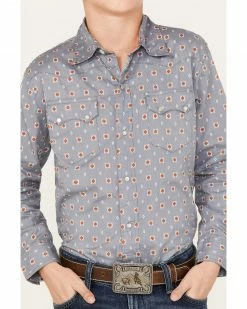 Roper Boys' West Made Geo Print Western Shirt Grey -Roper Shop 2000366512 020 P3