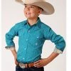 Roper Boys' Amarillo Geo Print Long Sleeve Western Snap Shirt Blue -Roper Shop 2000366513 400 P1
