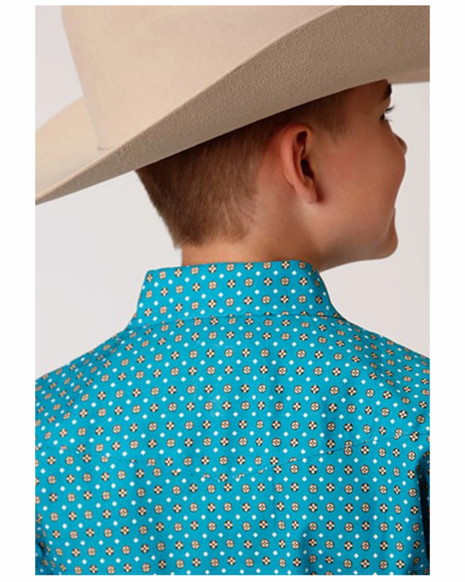Roper Boys' Amarillo Geo Print Long Sleeve Western Snap Shirt Blue 4 Roper Boys' Amarillo Geo Print Long Sleeve Western Snap Shirt Blue - Image 2