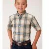 Roper Boys' Amarillo Plaid Print Short Sleeve Western Button-Down Shirt Tan 2 Roper Boys' Amarillo Plaid Print Short Sleeve Western Button-Down Shirt Tan -Roper Shop 2000366514 280 P1